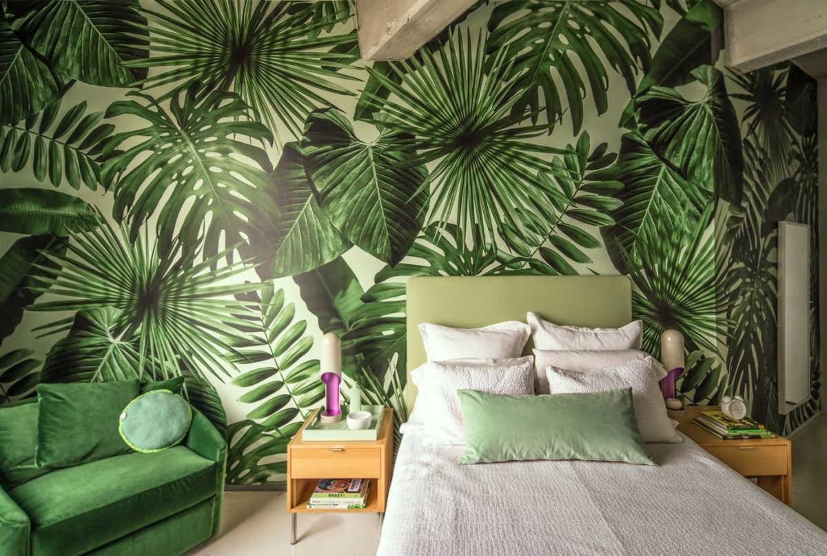 Фреска пальмовые листья в интерьере