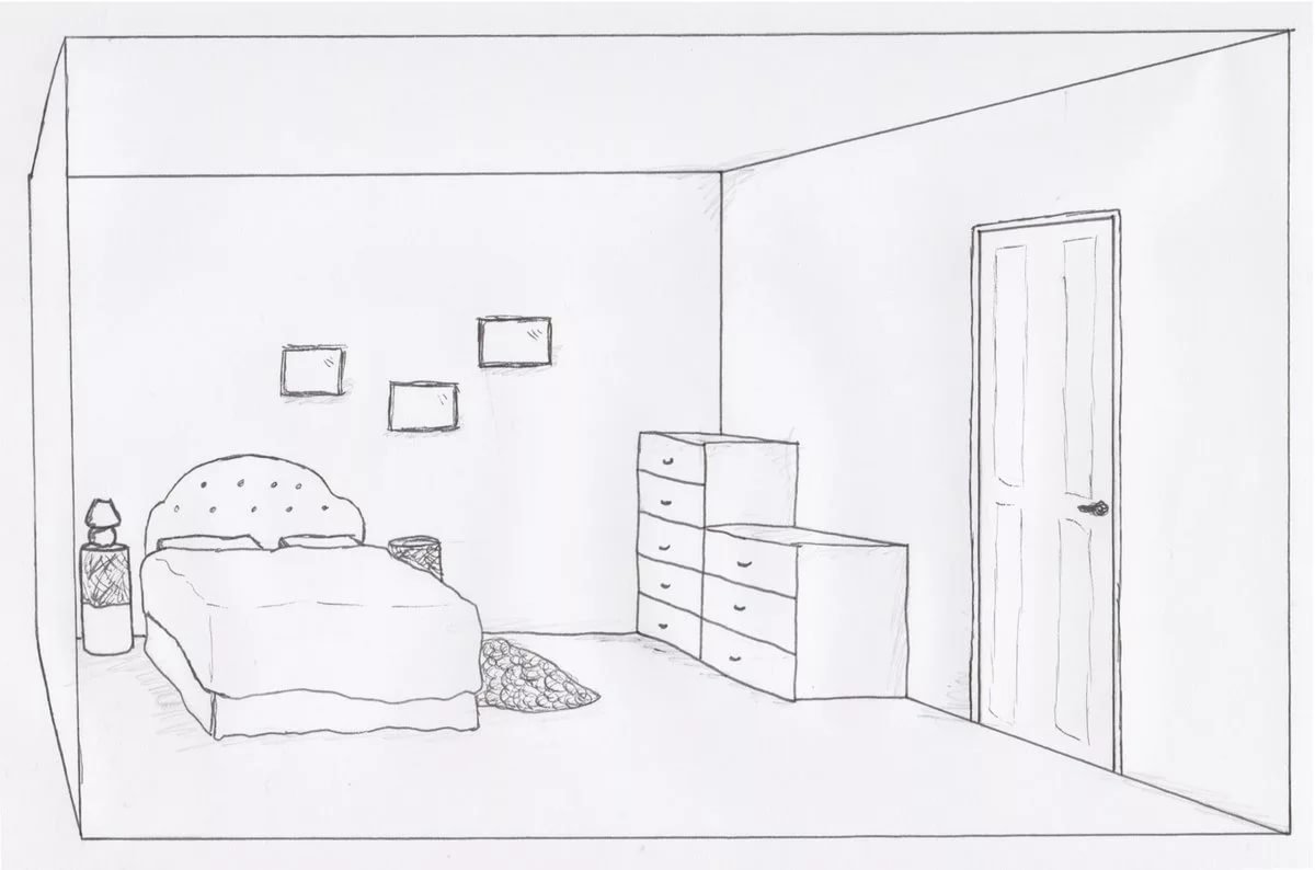 Как нарисовать комнату с мебелью карандашом