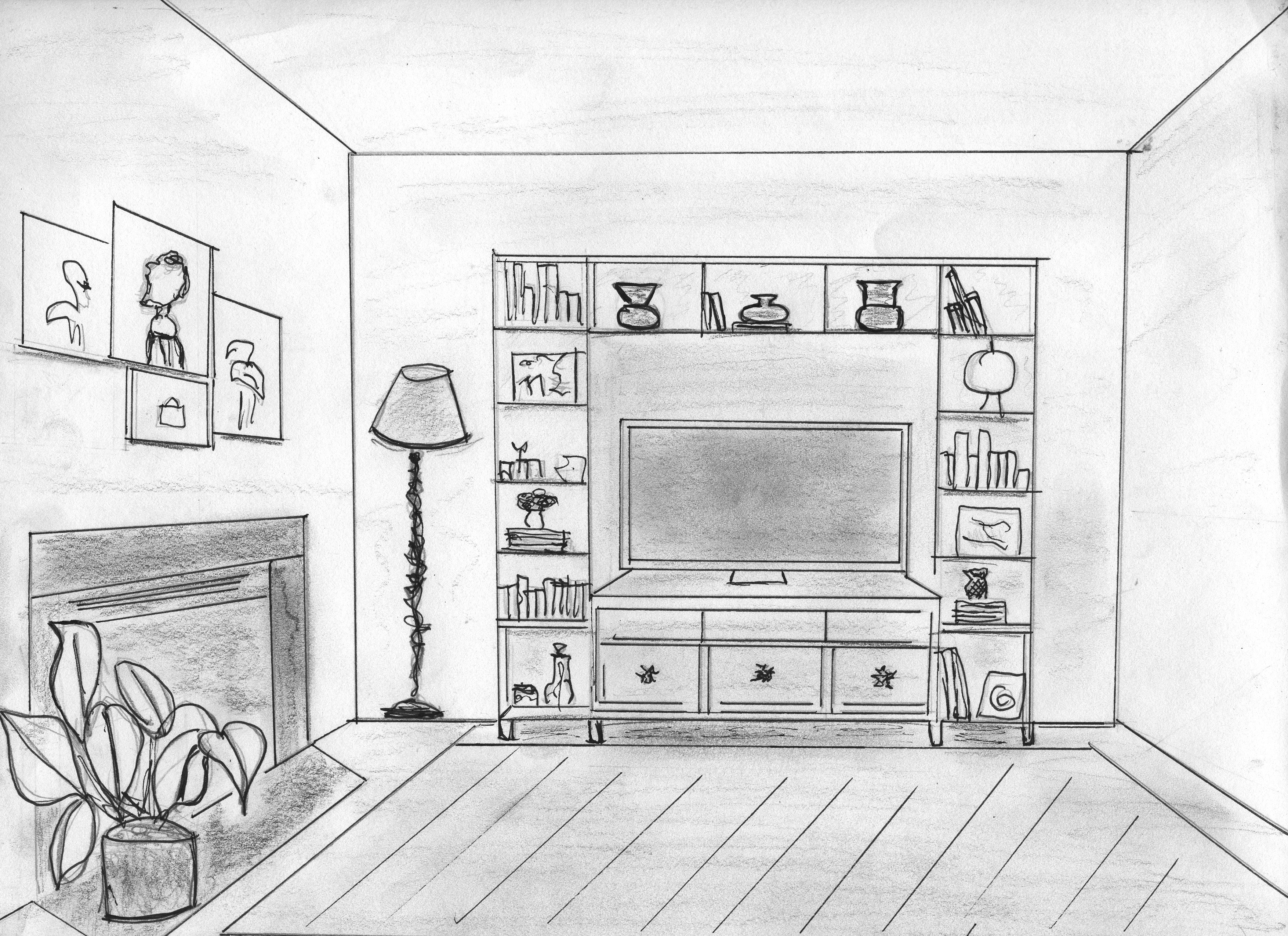 Рисунок комнаты 7 класс легко. Рисунок комнаты для срисовки. Интерьер комнаты для срисовки. Рисунок комнаты с мебелью. Рисунки комнаты для срисовки легкие.