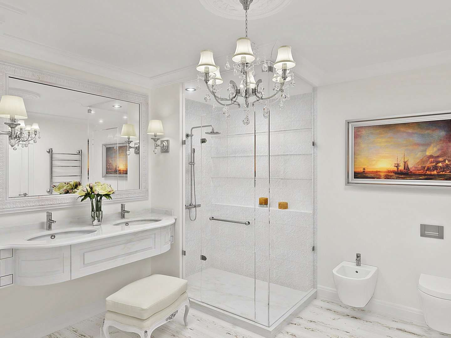 Светлая современная ванная комната. Белая ванная комната. Ванная в светлых тонах. Интерьер белой ванной комнаты. Ванная с душевой в светлых тонах.