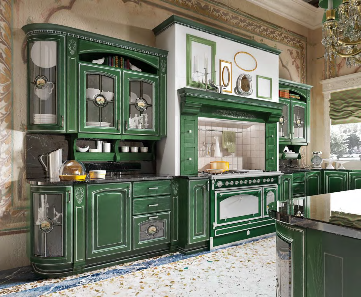 Кухни зеленого цвета классика. Изумрудный цвет в интерьере кухни. Кухня классика зеленая с патиной. Кухня в зеленом стиле.