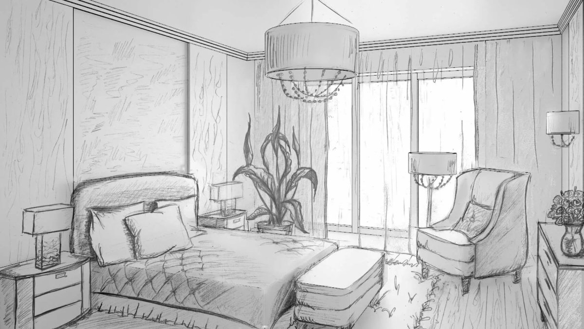 Как нарисовать спальную комнату