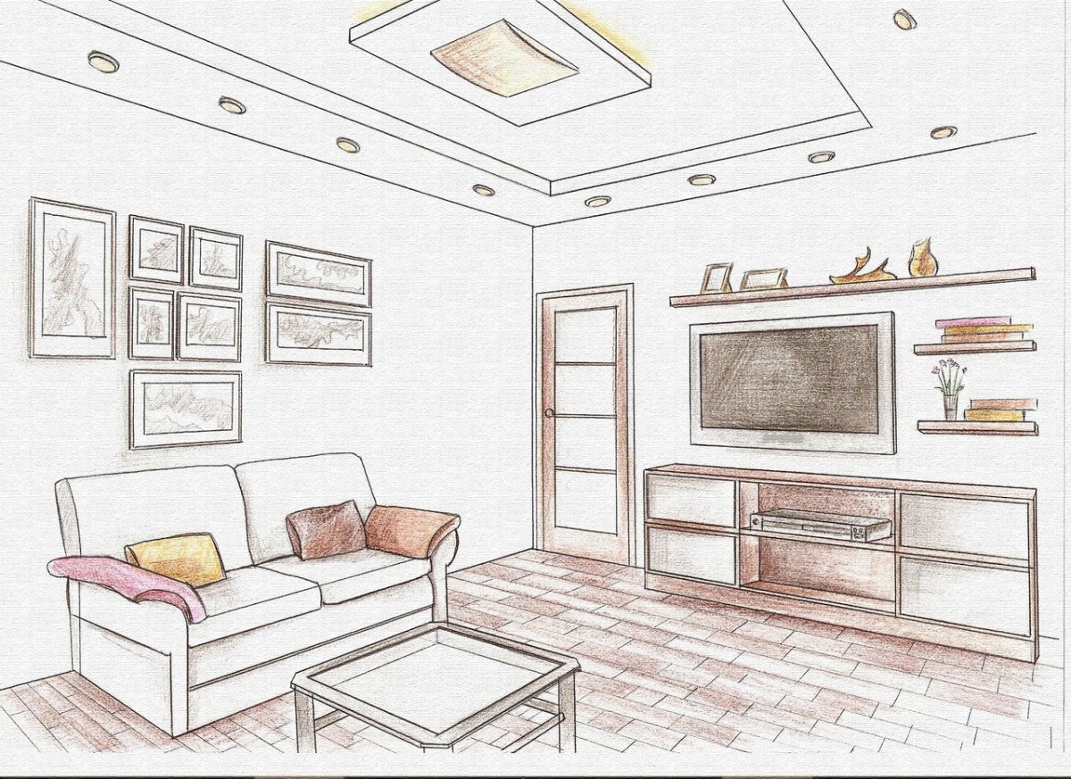 Как нарисовать гостиную комнату