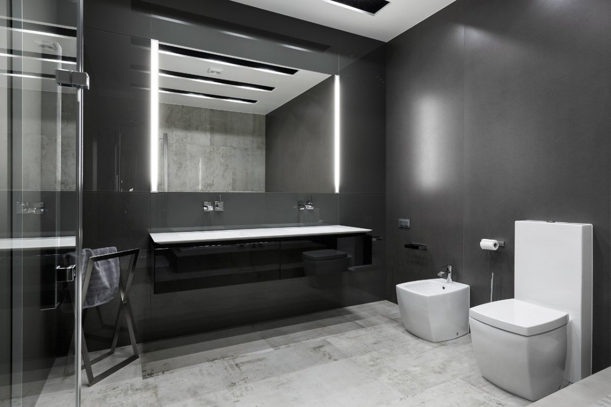 Черно серая ванная комната