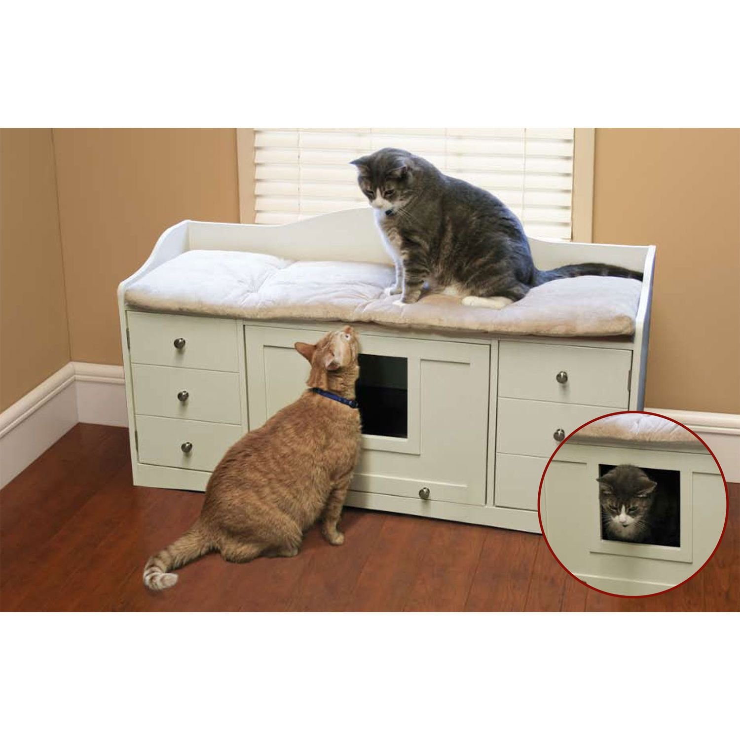 Cat thing. Тумбочка для кота. Шкаф с местом для кота. Тумба с местом для кошки. Мебель для кошачьего туалета.