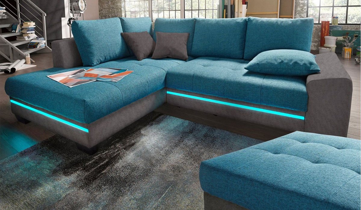 Угловой диван с баром и подсветкой