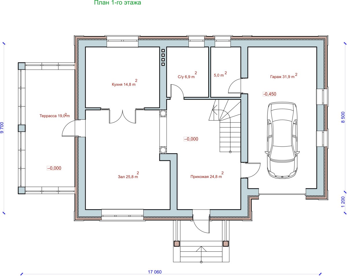 Планировка одноэтажного дома с гаражом