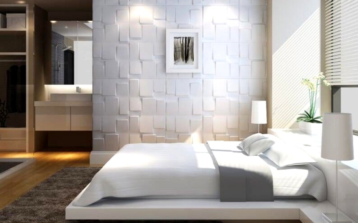 Дизайн спальни с гипсовыми панелями