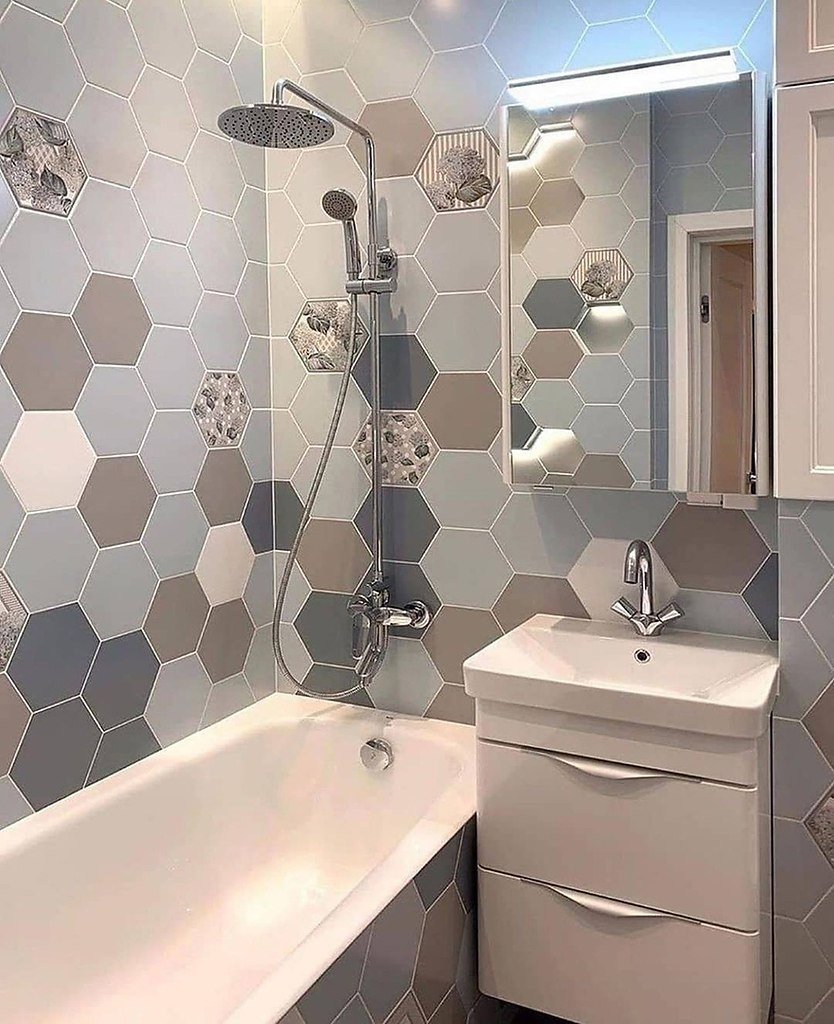 Дизайн ванной комнаты плитка с сотами